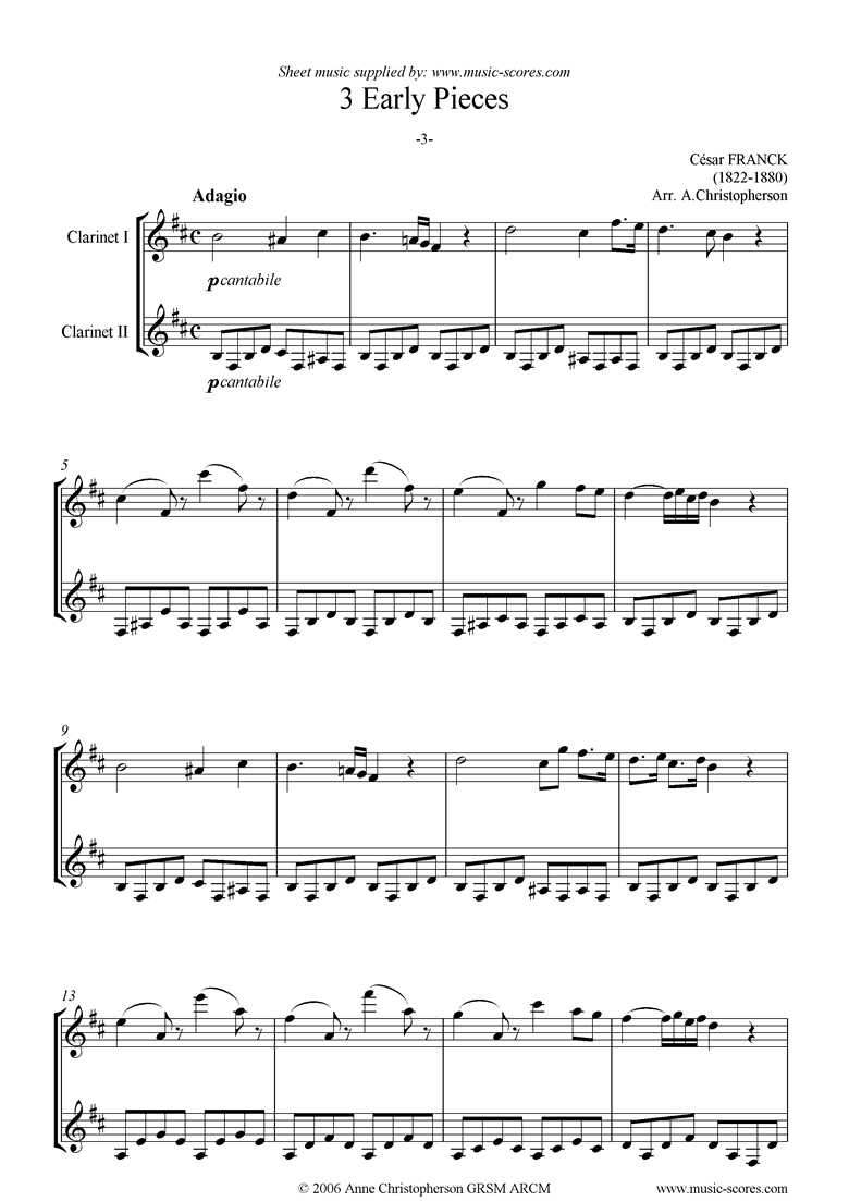 Front page of 3 Early Pieces: No.3: 2 Clarinets sheet music