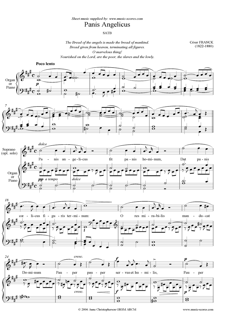 Front page of Panis Angelicus:  Choir SATB: A ma sheet music