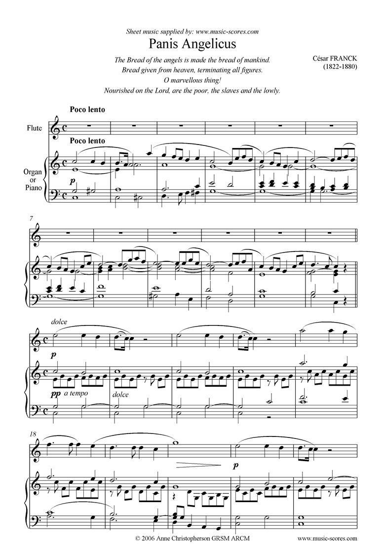 Front page of Panis Angelicus:  Flute and Organ sheet music