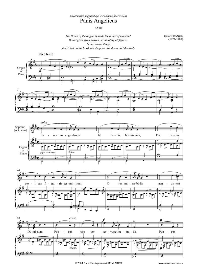 Front page of Panis Angelicus:   Choir SATB sheet music