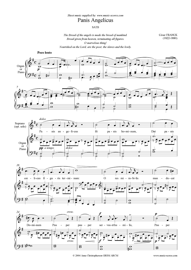 Front page of Panis Angelicus:   Choir SSAA sheet music