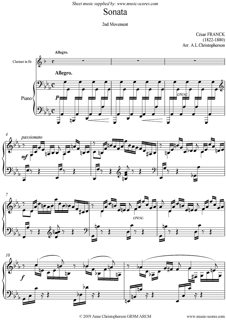 Front page of Sonata: 2nd Mvt: Allegro: Clarinet sheet music
