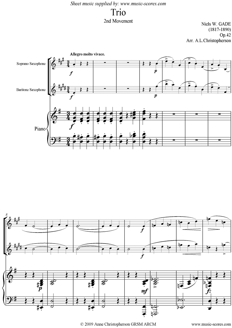 Op.42: Piano Trio: 2nd mvt: Sop Sax, Bari Sax, Pno by Gade