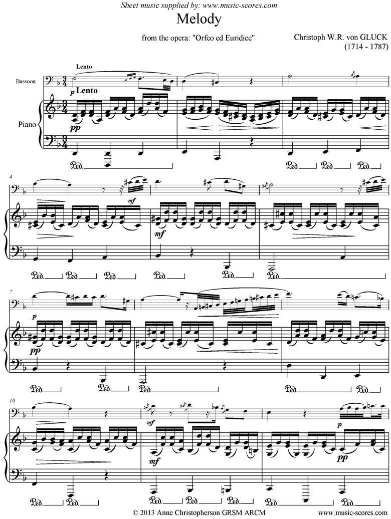 Front page of Orfeo ed Euredice: Melody: Bassoon sheet music