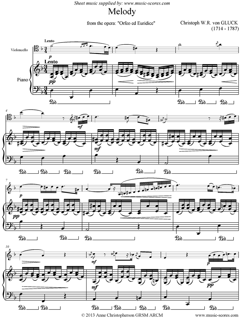 Front page of Orfeo ed Euredice: Melody: Cello, higher sheet music