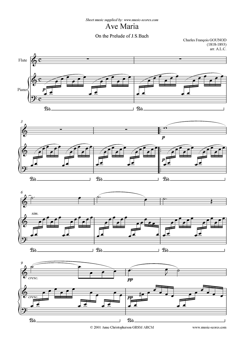 Front page of Ave Maria: Flute sheet music