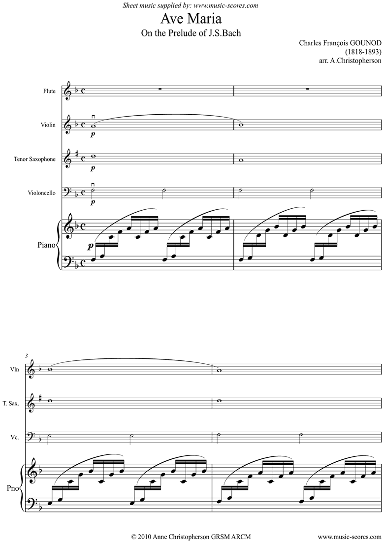 Ave Maria: Flute, Violin, Tenor Sax, Ea Vc: F maj by Gounod