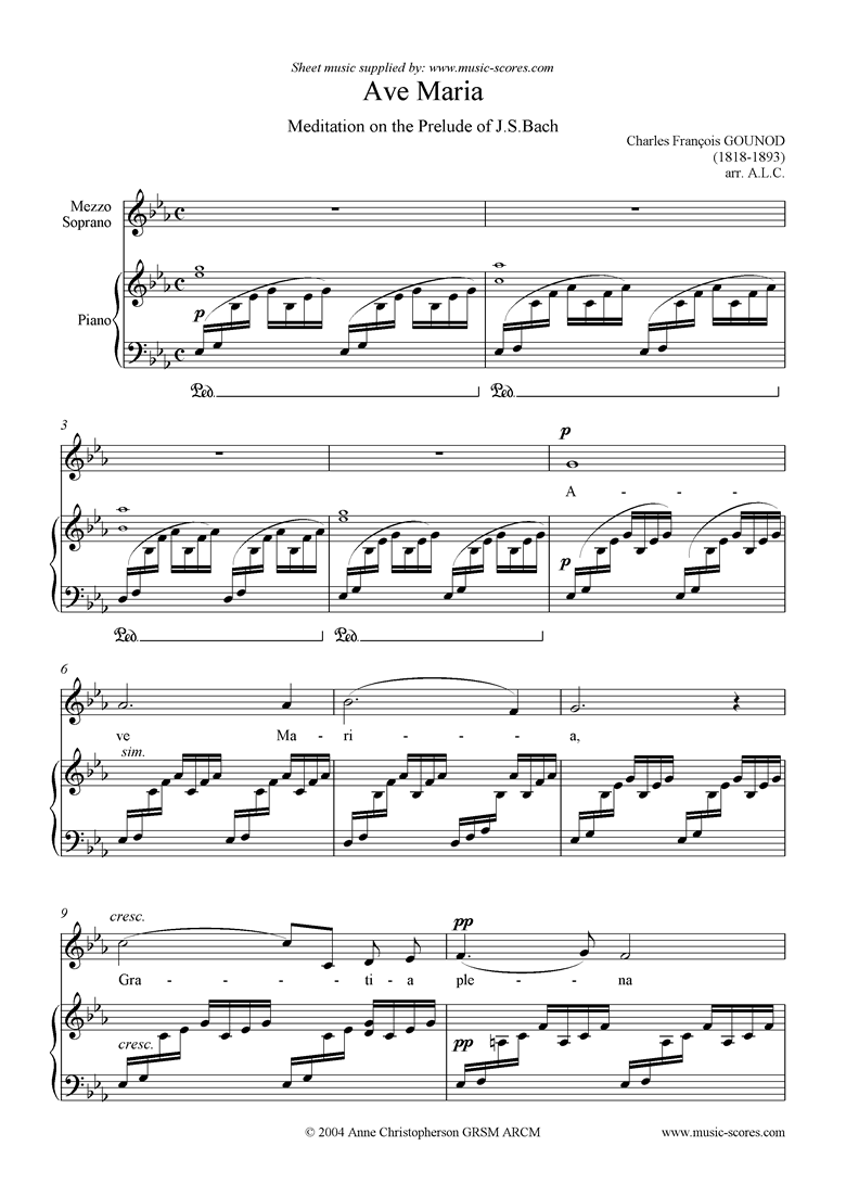 Ave Maria: Mezzo Soprano voice and piano by Gounod