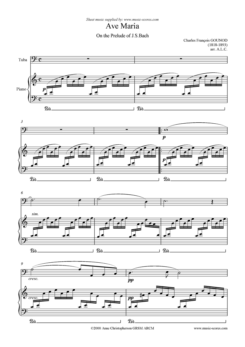 Front page of Ave Maria: Tuba sheet music