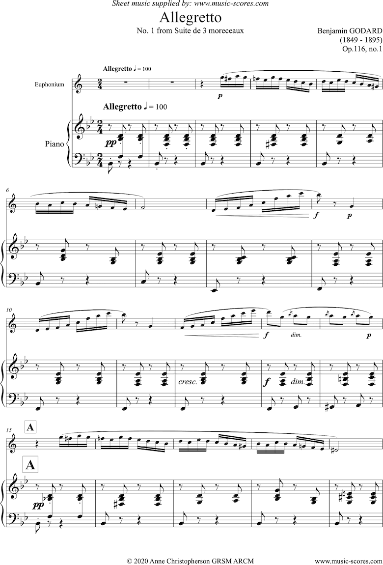 Op.116a Allegretto: Euphonium and Piano by Godard