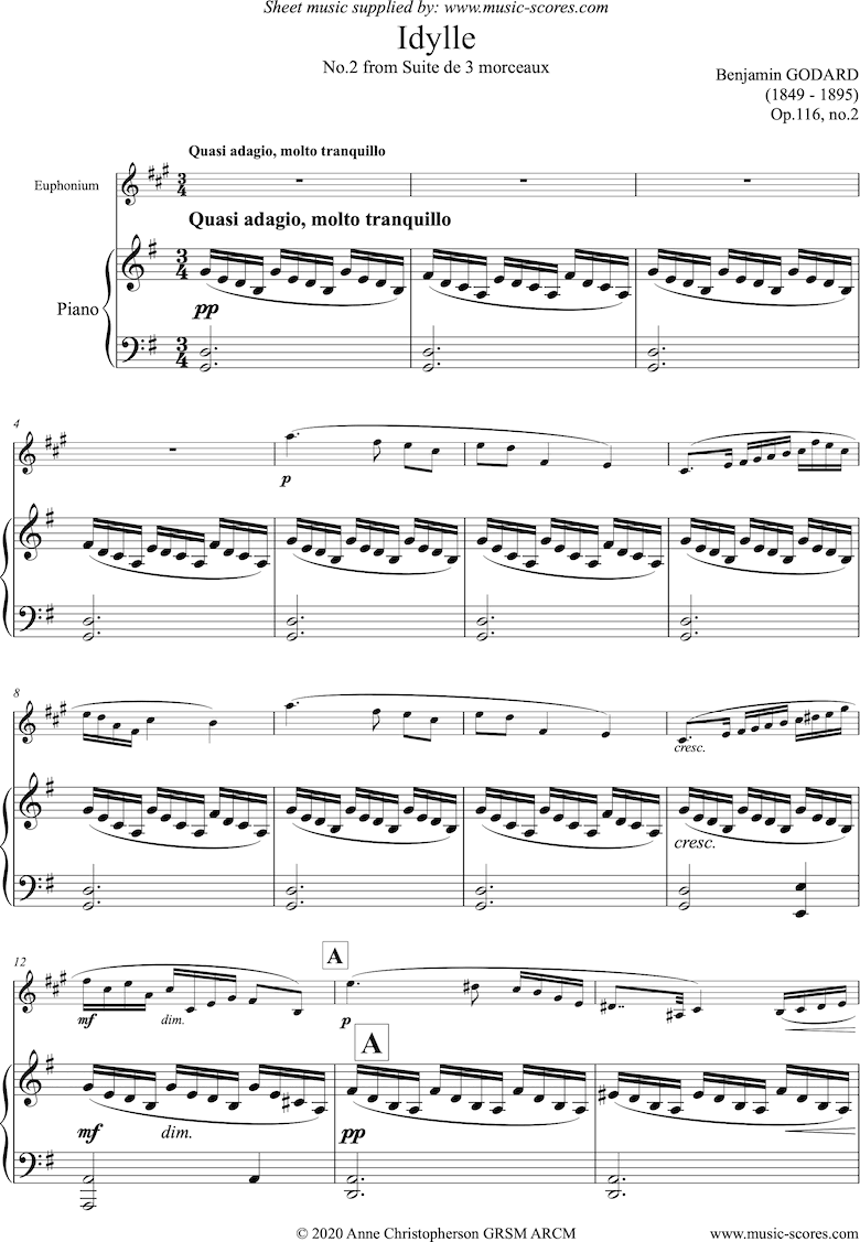 Front page of Op.116b Idylle: Euphonium and Piano sheet music