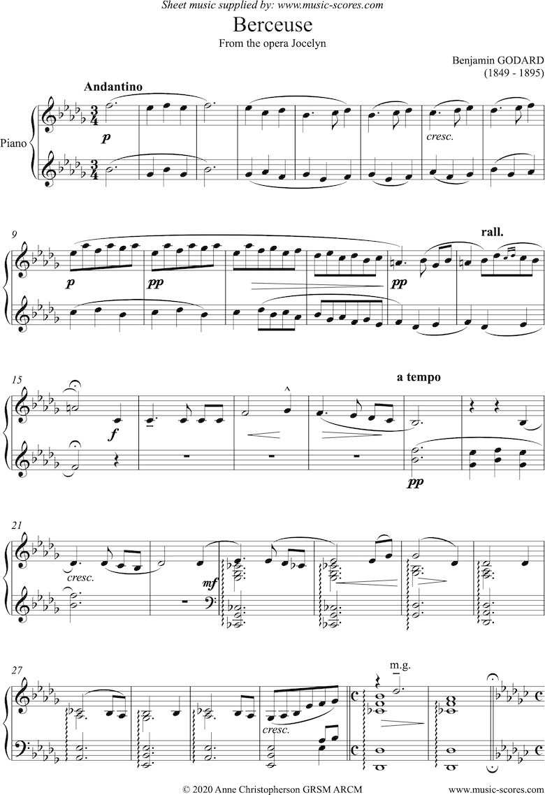 Jocelyn: Berceuse:  Piano - Bb minor by Godard