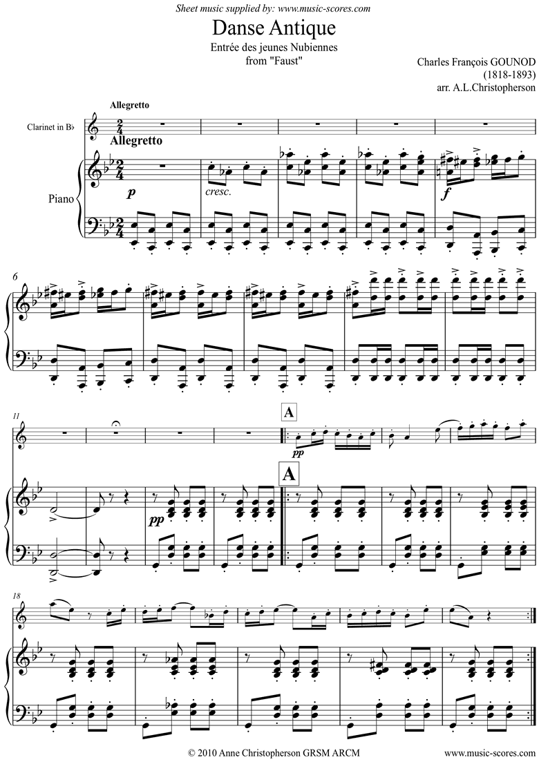 Front page of Faust: Danse Antique: Clarinet sheet music