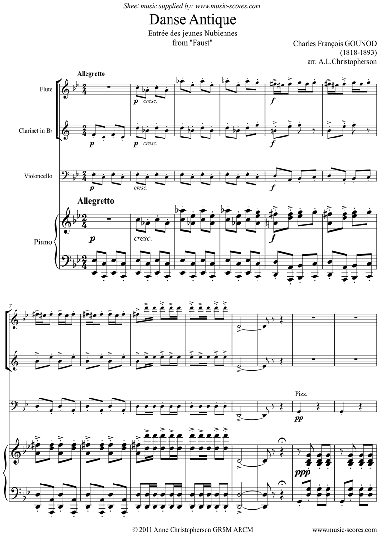 Front page of Faust: Danse Antique: Flute, Clarinet, Cello Piano sheet music