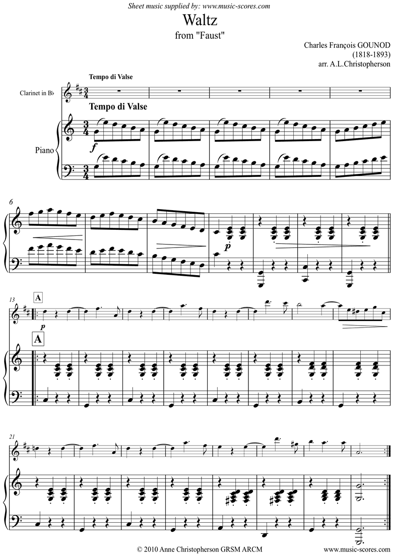 Front page of Faust: Waltz: Clarinet sheet music