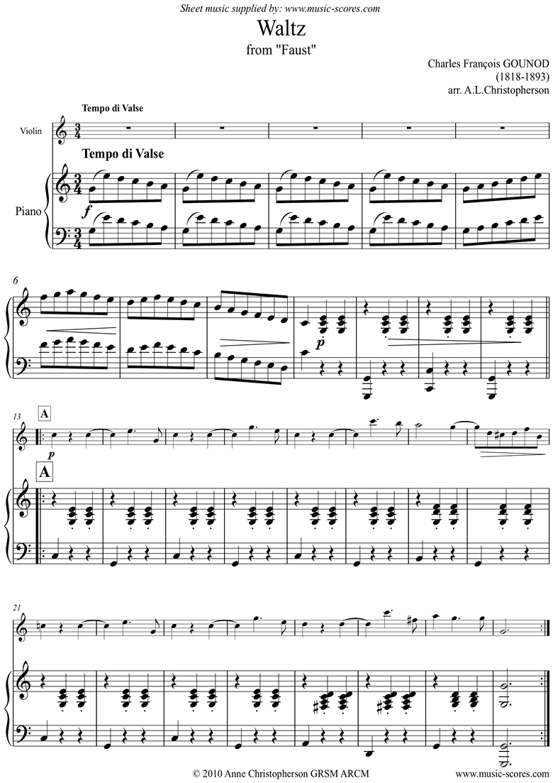 Front page of Faust: Waltz: Violin sheet music