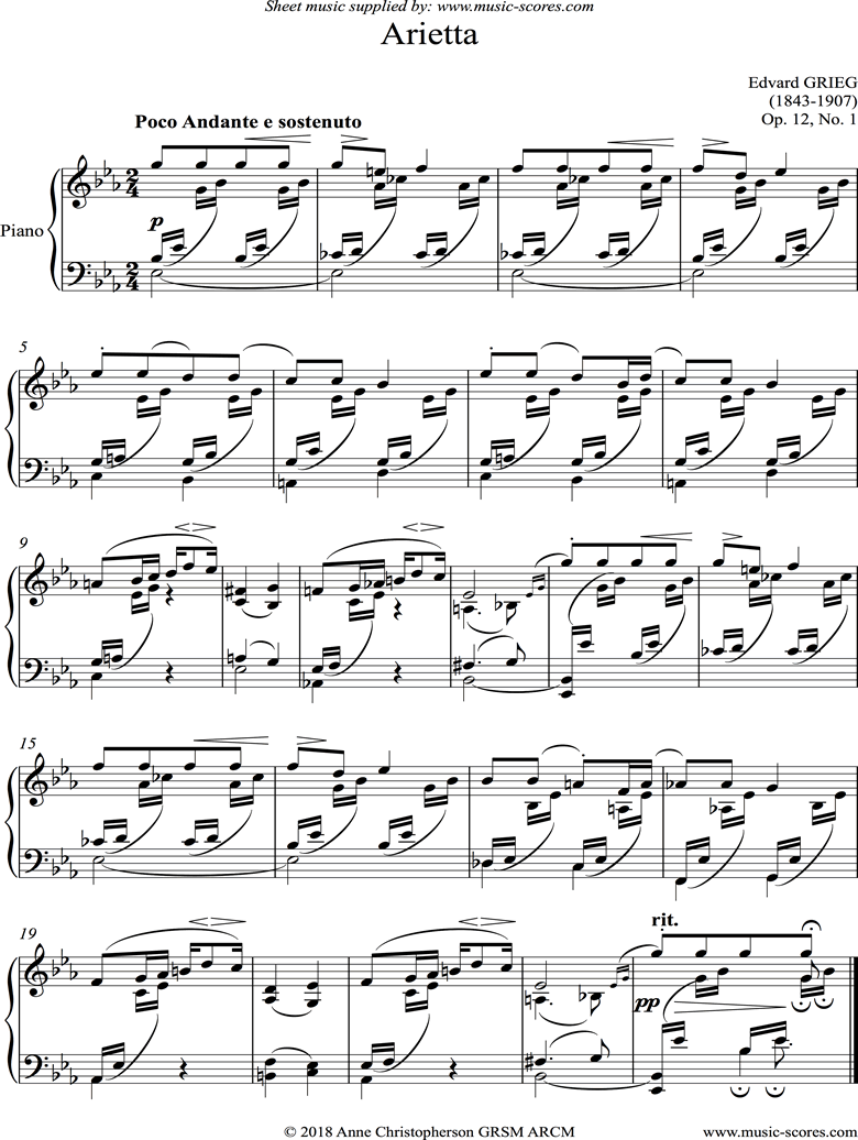 Op.12, No.1: Arietta: Piano by Grieg