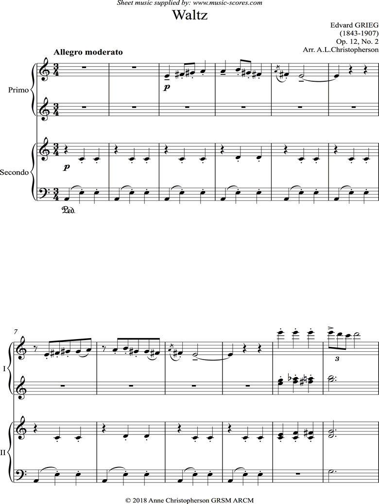 Front page of Op.12, No.2: Waltz: Piano Duet sheet music