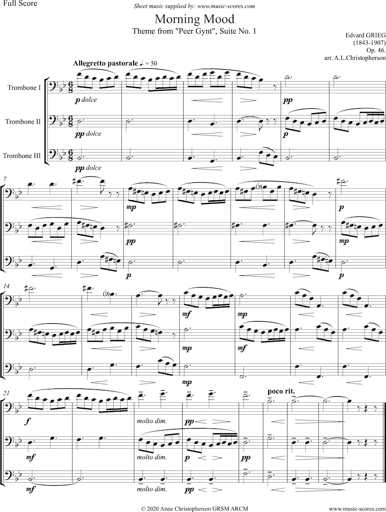Op.46: Morning Mood: Peer Gynt No.1: Short: 3 Trombones by Grieg