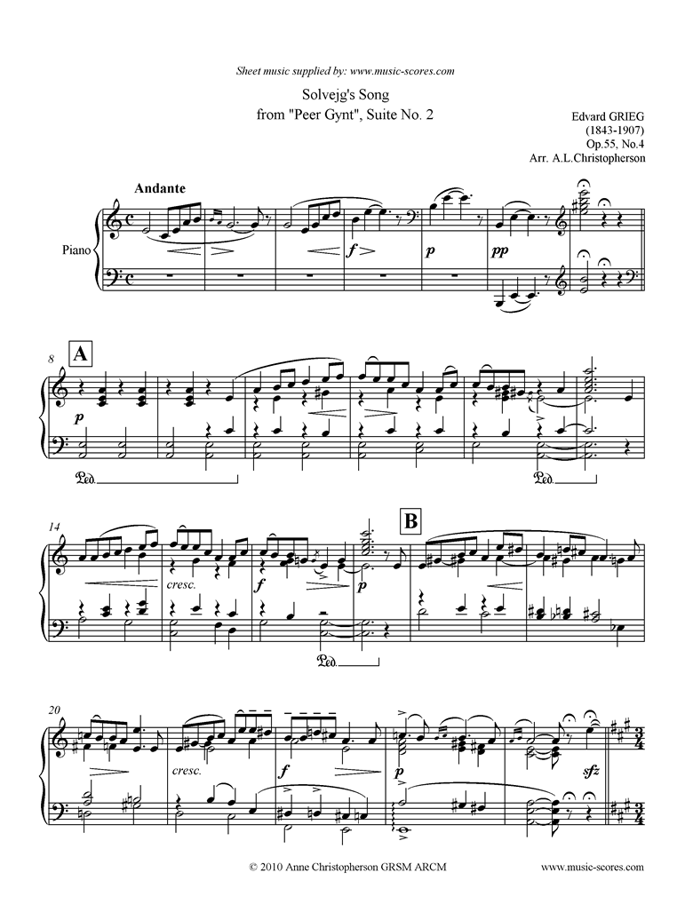 Front page of Op.55: Solvejgs Song: Peer Gynt No.4: Piano sheet music