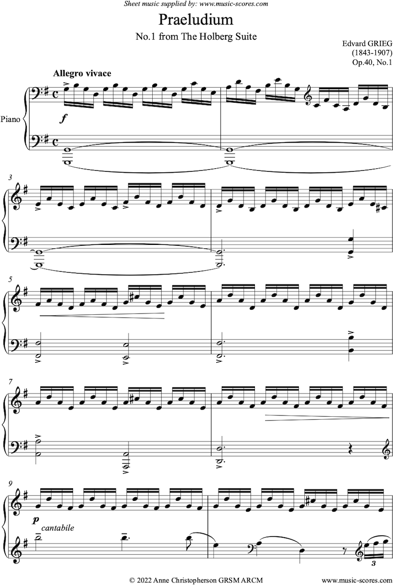 Front page of Op.40, No.1: Praeludium sheet music
