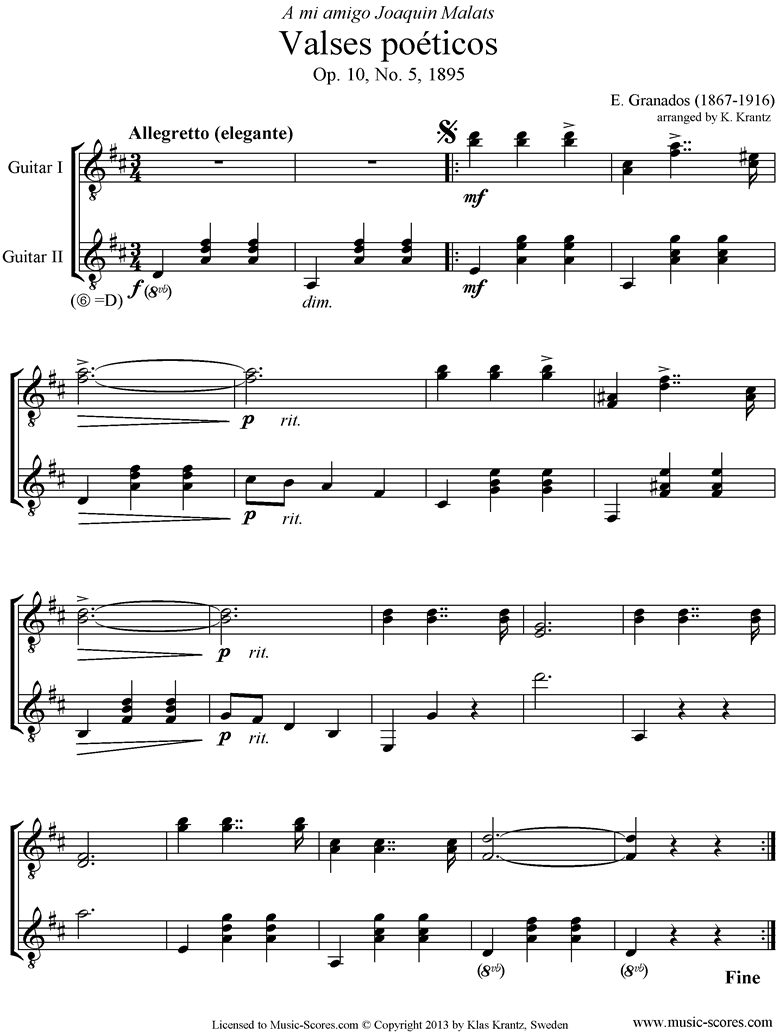 Valses Poeticos: Op.10 No.5: 2 Guitars by Granados