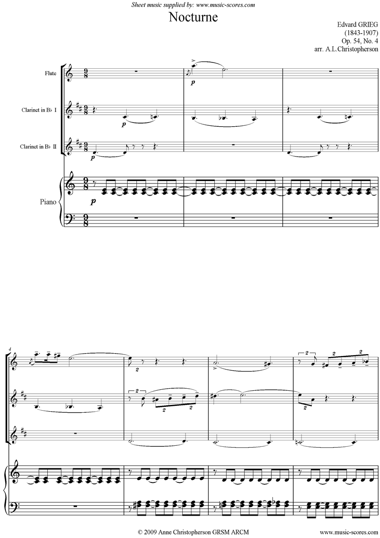 Front page of Op.54: Nocturne No. 4, Flute, 2 Clarinets, Piano sheet music