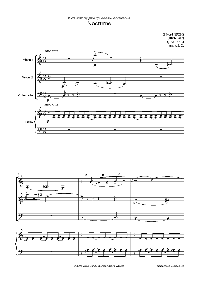 Front page of Op.54: Nocturne No.4, 2 Violins, Cello, Piano sheet music