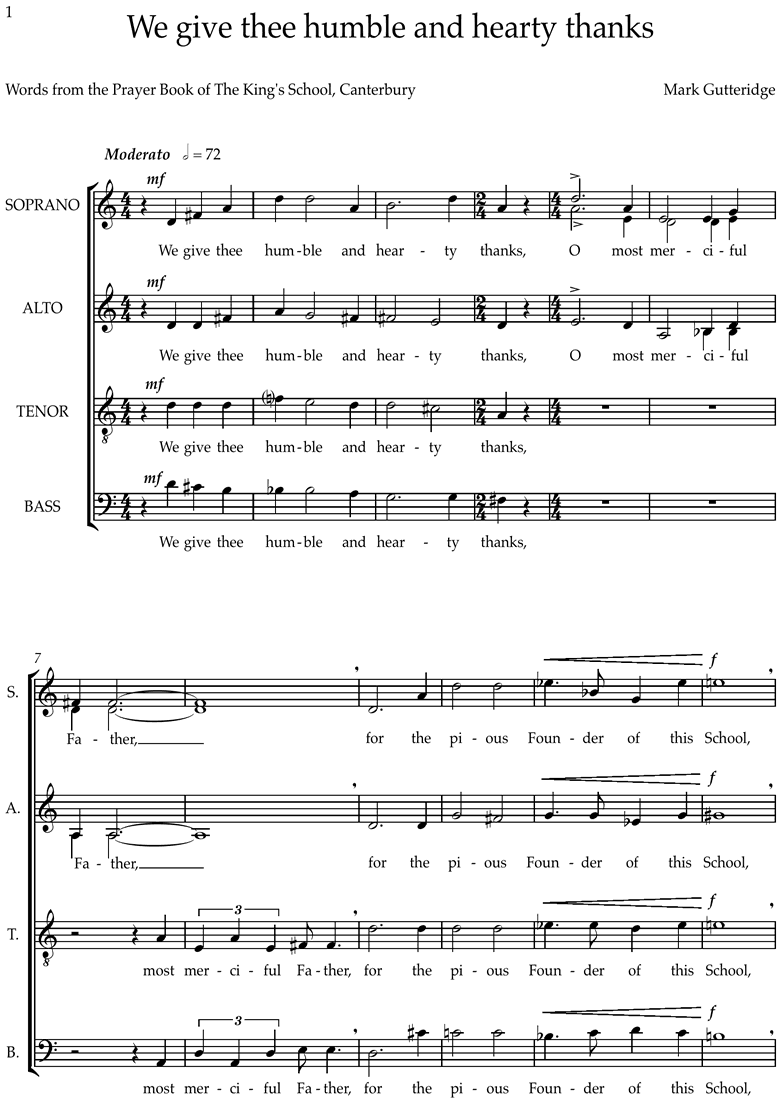Front page of We Give Thee Humble and Hearty Thanks sheet music