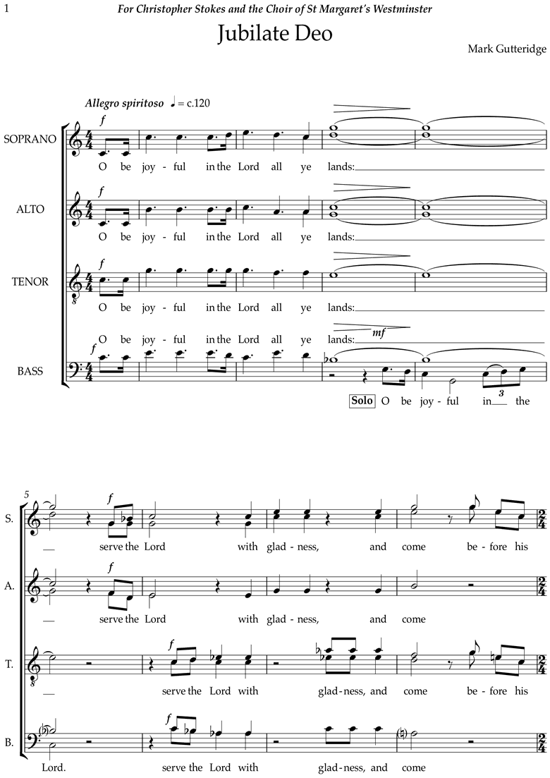 Front page of Jubilate Deo sheet music