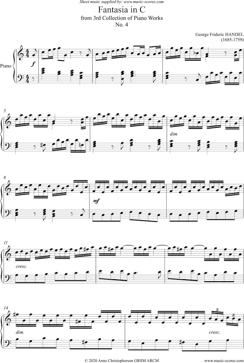 Front page of Fantasia in C: Harpsichord sheet music