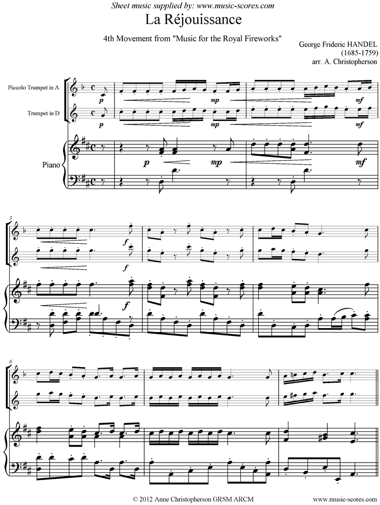 Fireworks Music: La Rjouissance: Trumpet by Handel