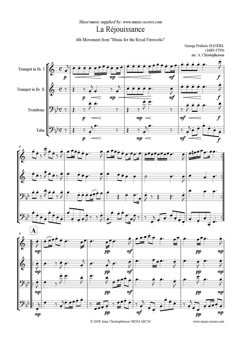Fireworks Music: La Rjouissance: Brass Quartet by Handel