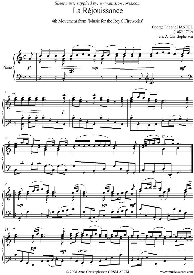 Fireworks Music: La Rjouissance by Handel