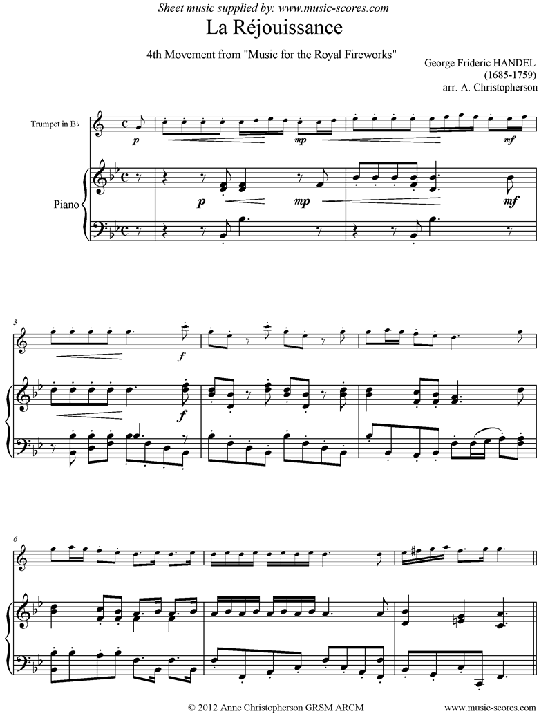 Fireworks Music: La R�jouissance: Trumpet by Handel