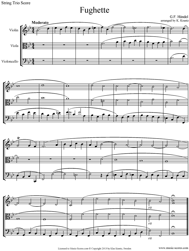 Fughette: String Trio by Handel
