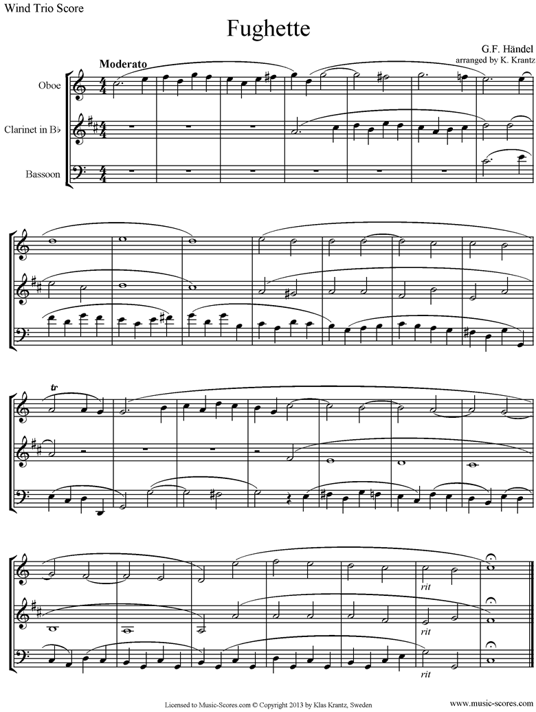 Fughette: Wind Trio by Handel