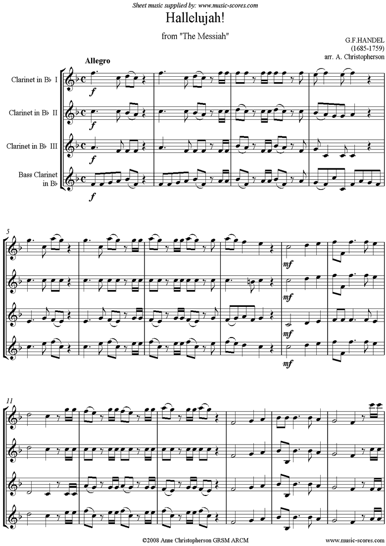 Messiah: Hallelujah Chorus: 3 Clarinets, Bass Clar by Handel