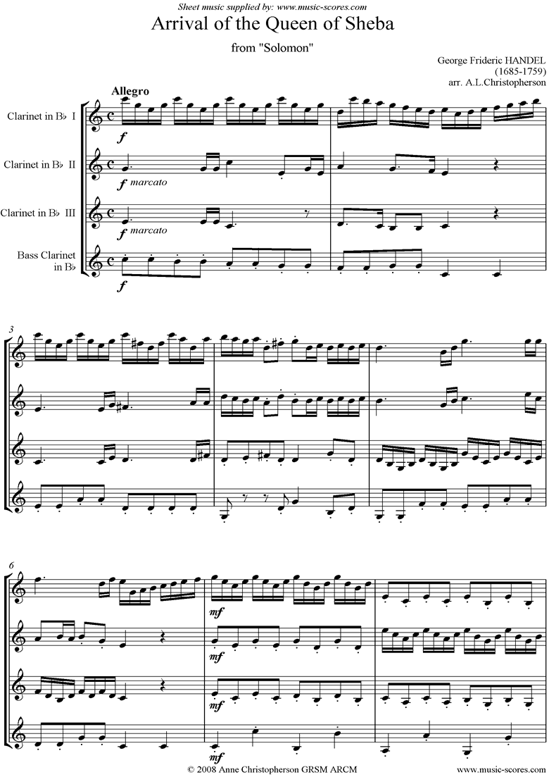 Front page of Solomon: Arrival of the Queen of Sheba: Clarinet 4 sheet music