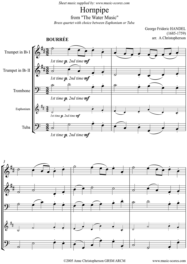 Front page of Water Music: Suite No.1: Hornpipe: Brass Quartet sheet music