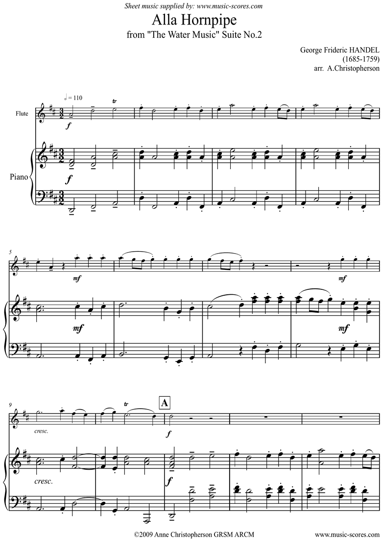 Water Music: Suite No.2: Alla Hornpipe: Flute: Dma by Handel