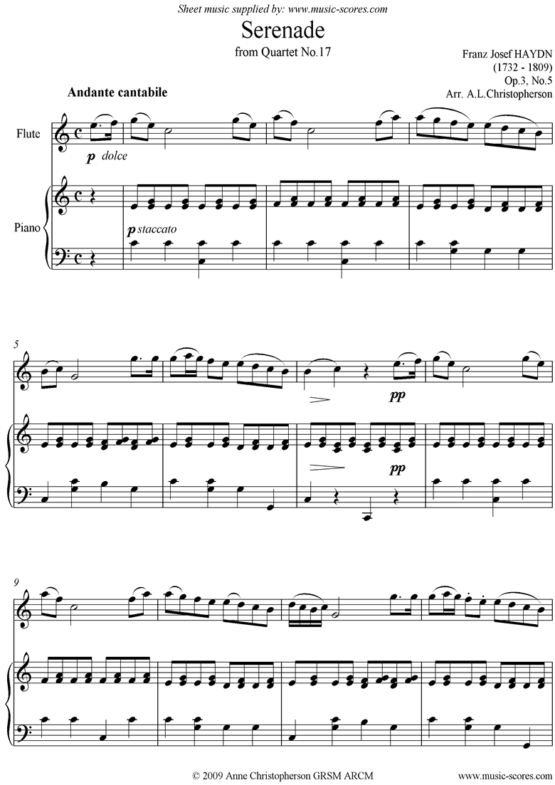 Op.3, No.5: Serenade: Andante Cantabile: Flute and Piano: Cma by Haydn