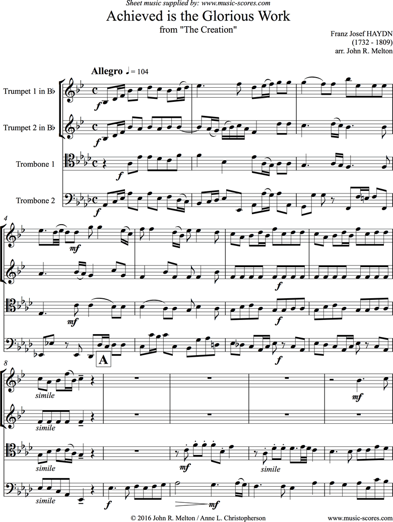 Front page of The Creation: Achieved: Brass Quartet sheet music