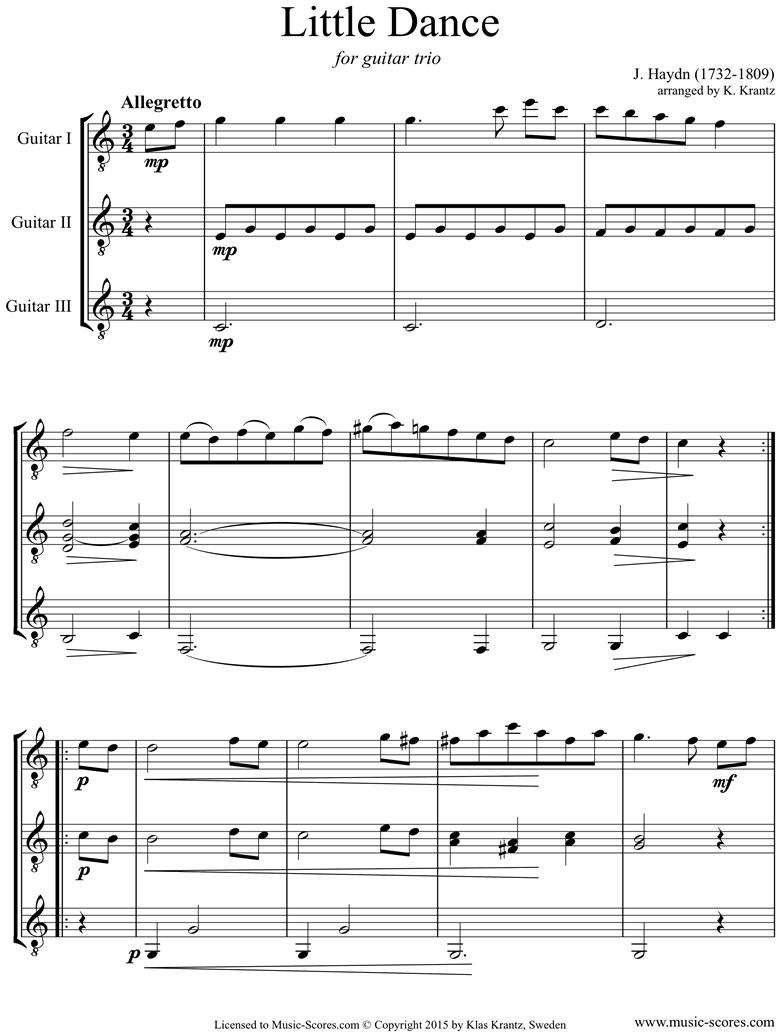 Front page of Dance: Guitar Trio sheet music