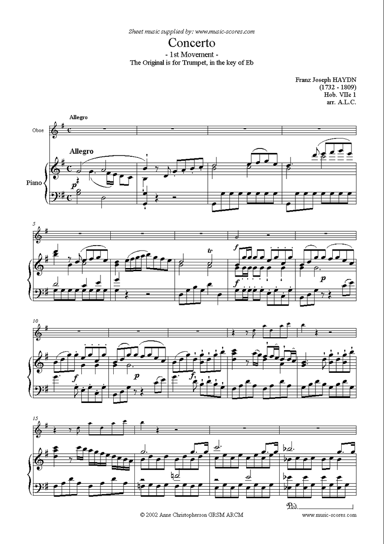 Front page of Trumpet Concerto, 1st Movement: Hob. VIIc 1 sheet music
