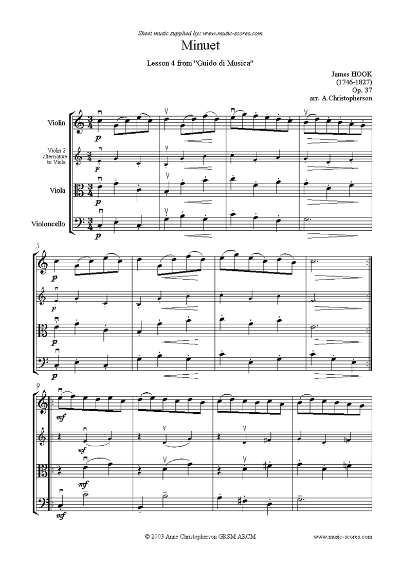 Front page of Guida di Musica: No.4 Minuet - String Trio sheet music