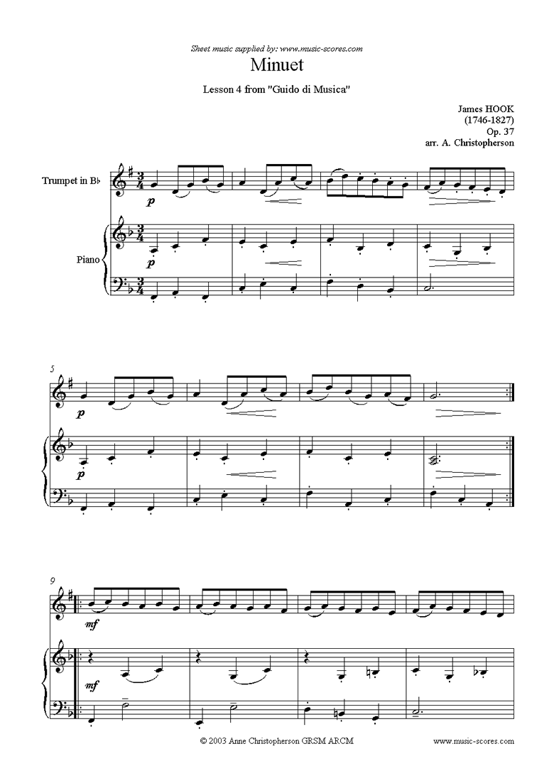 Front page of Guida di Musica: No.4 Minuet - Trumpet sheet music
