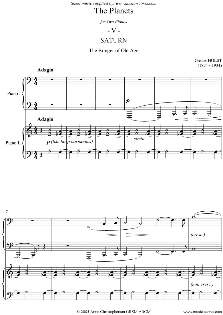 Front page of The Planets: 5 Saturn sheet music