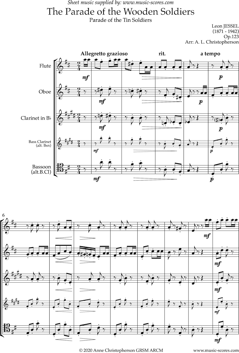 Front page of Parade of the Wooden Soldiers: Wind Quartet sheet music