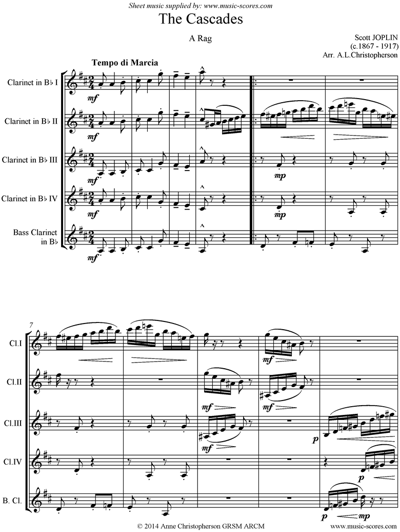 The Cascades: 4 Clarinets, Bass Clarinet by Joplin